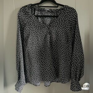 EXPRESS - Black polka dot v-neck blouse - Women’s Large